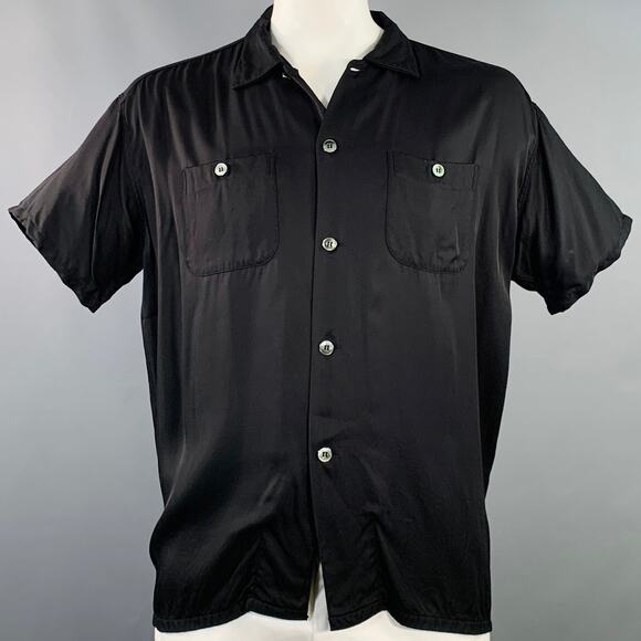 TUKI Size XL Black Rayon Twill Two Pockets Oversized Short Sleeve Shirt - Picture 1 of 5
